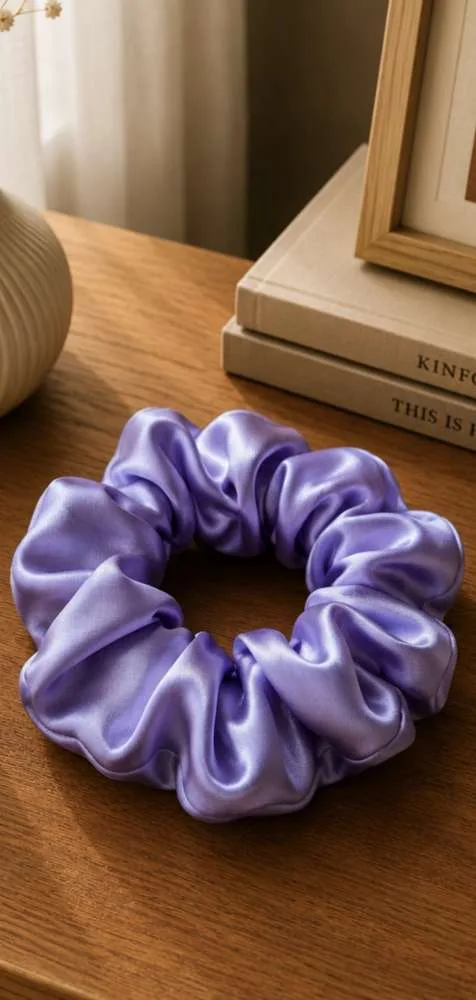Violetinė satino plaukų gumytė – L dydis