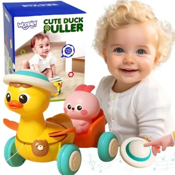 Traukiamasis ančiukas WOOPIE BABY Geltonas su rožiniu zuikiu