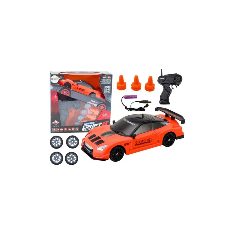 Nuotoliniu būdu valdomas R/C 1:24 oranžinis sportinis automobilis su keičiamais ratais · 2