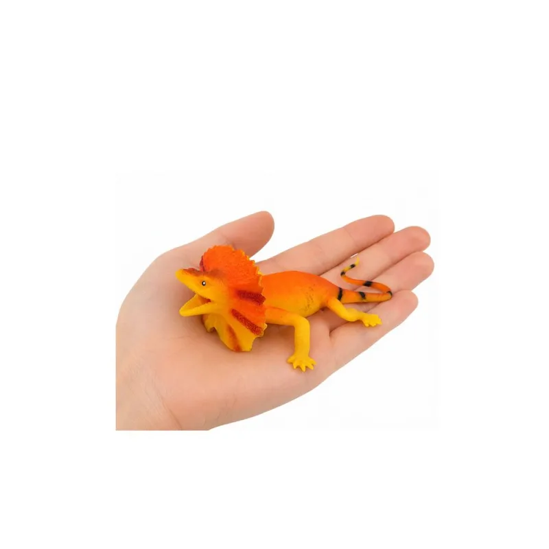 Guminis apykaklėtas driežas – ištempiama, realistiška figūrėlė, 19 cm · 2