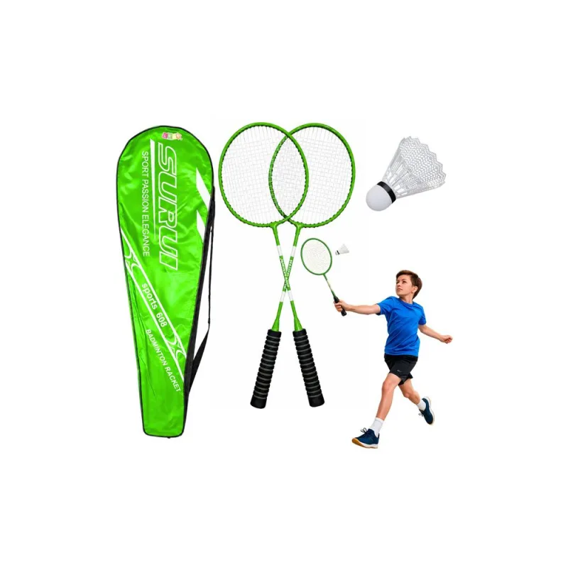 Badmintono žaidimo rinkinys: raketės, kamuoliukas, dėklas, žalia spalva · 1