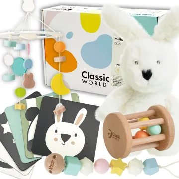 Pastelinių kūdikių dėžutės rinkinys CLASSIC WORLD Pirmieji žaislai nuo 0 iki 6 mėn
