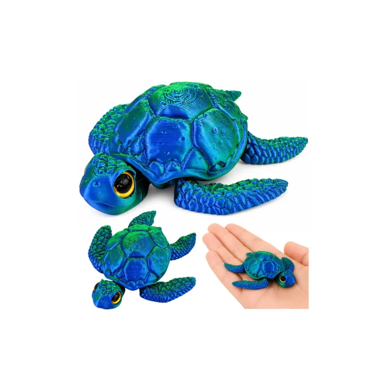 3D jūrų vėžlio figūrėlė su judančiomis pelekais ir galva, mėlynai žalia, 8 cm · 1