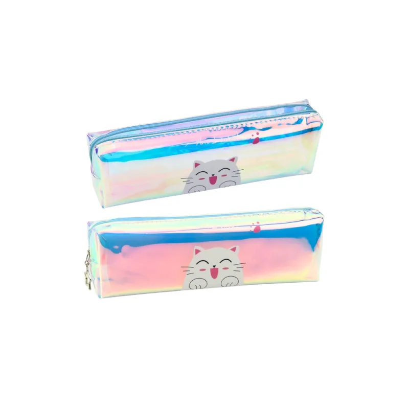 Vaikiškas holografinis mokyklinis pieštukinis dėklas su katinu mėlynas 21x6cm · 1