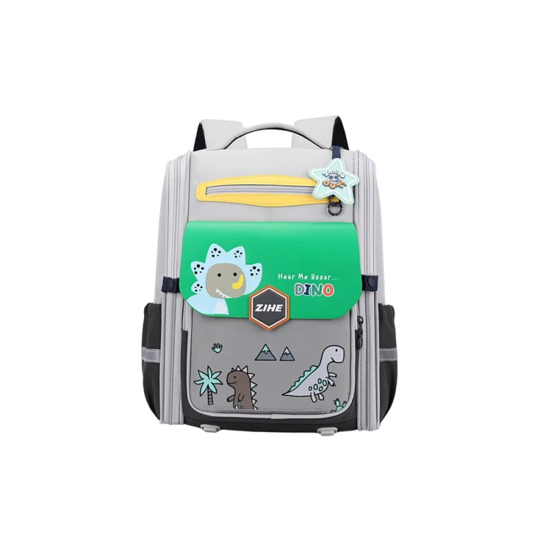 Mokyklinė kuprinė su dirželiu ant krūtinės Dinozaurai Grey Green 21L 39cm · 1