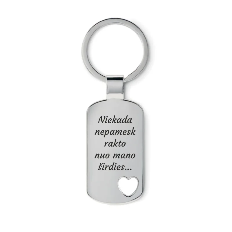 Metalinis raktų pakabukas su širdele „Niekada nepamesk rakto nuo mano širdies“