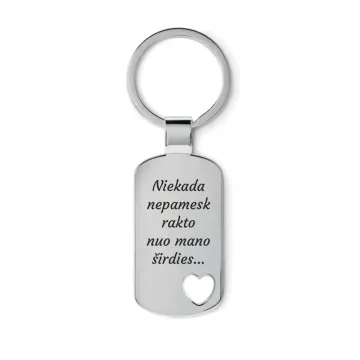 Metalinis raktų pakabukas su širdele „Niekada nepamesk rakto nuo mano širdies“