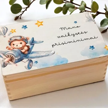Medinė krikštadėžė su spauda „Mano vaikytės prisiminimai“
