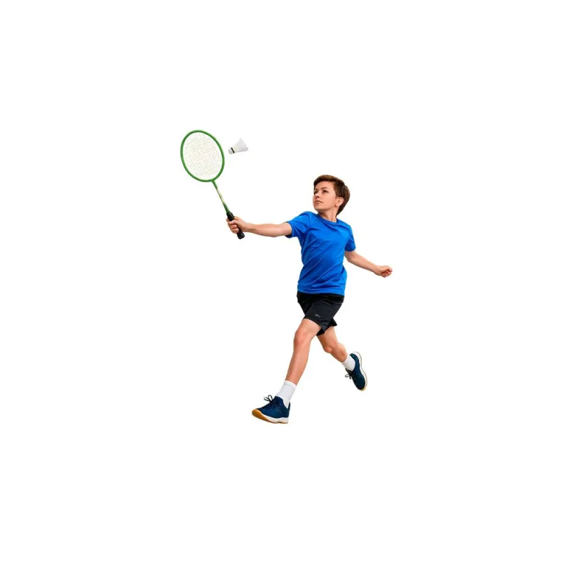 Badmintono žaidimo rinkinys: raketės, 3 kamuoliukai, dėklas, žalia spalva · 2