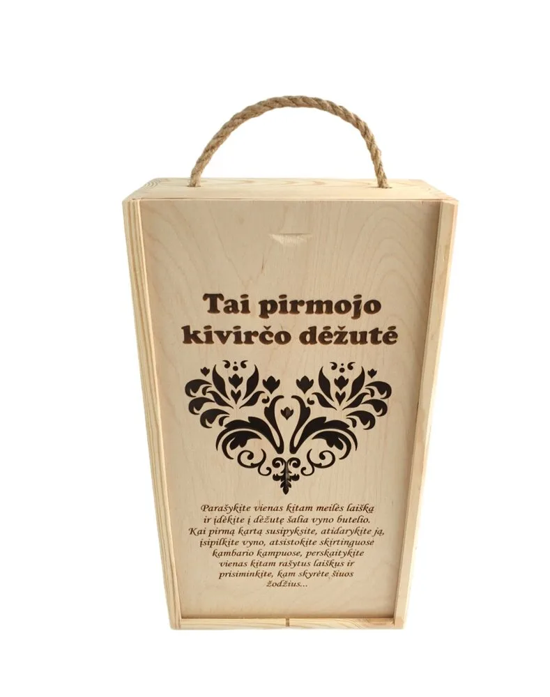 Dviguba graviruota vyno dėžė „PIRMOJO KIVIRČO DĖŽUTĖ“