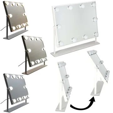 Kosmetinis veidrodis su 10 LED lempučių ir 3 šviesos spalvomis, baltas, 45×37×7,5cm