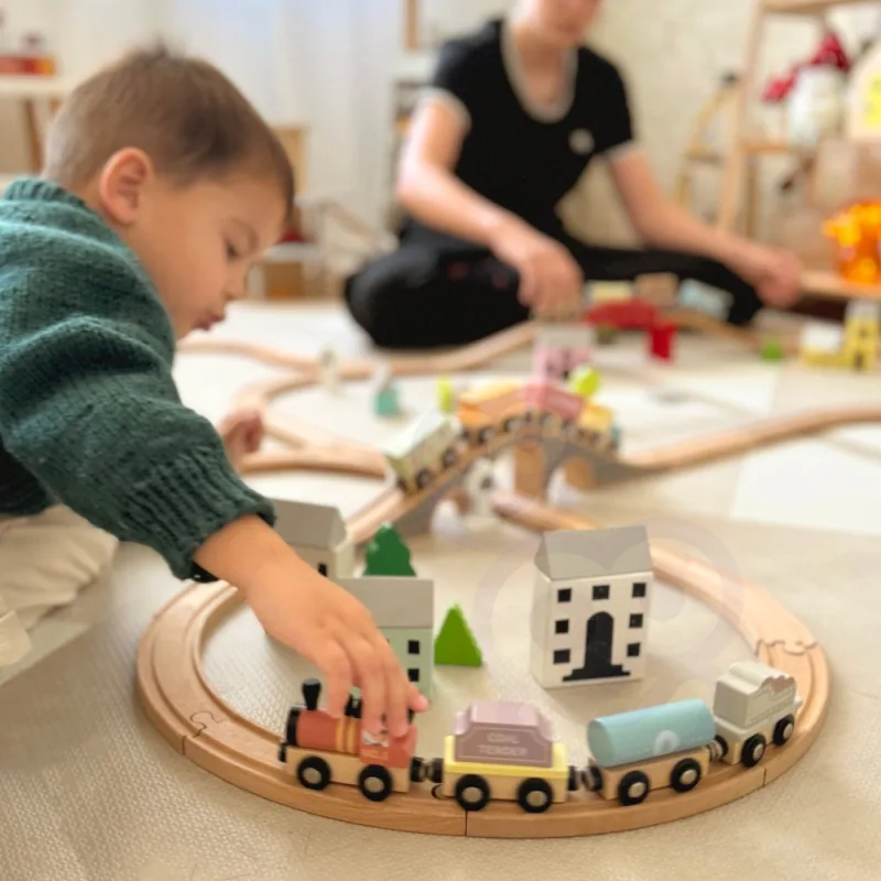 Mediniai traukinio vagonėliai su magneto TOOKY TOY · 2