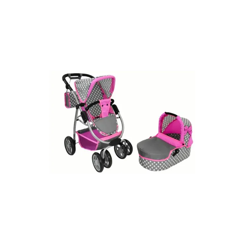 Kūdikių lėlių vežimėlis "2-in-1" krepšys su dėže Pink Stars · 3