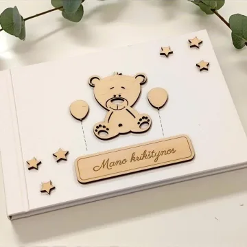 Palinkėjimų knyga su meškučiu „Mano krikštynos“