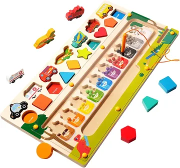 Montessori medinė magnetinė labirinto lenta Mokausi spalvų ir skaičiuoti