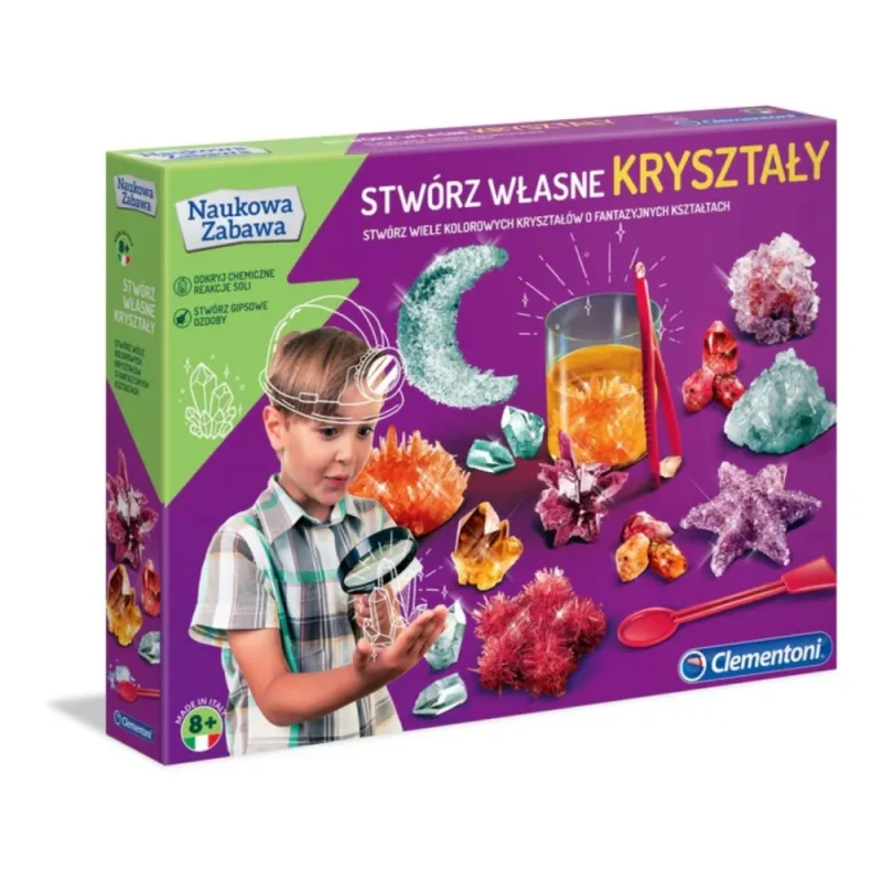 Mokslo įdomybių laboratorijos rinkinys Sukurk savo kristalus Lenkų kalba Clementoni 50069 · 1