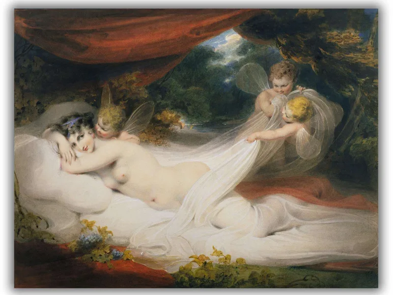 Reprodukcija „Nimfa ir kupidonai“, Richard Westall (1793)