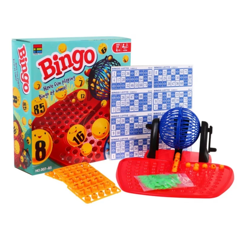 Vaikų bingo žaidimas 4+ skaičių loterija + piešimo mašina su būgnu + kamuoliukai su skaičiais + kortelės Žetonai · 3