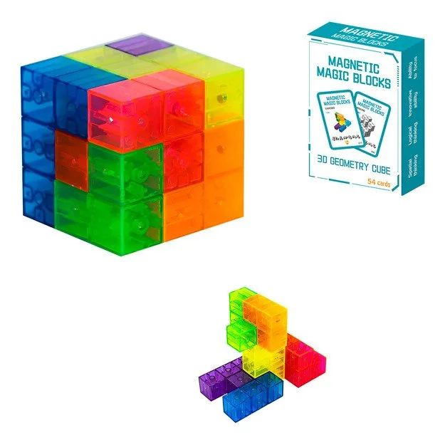 Magnetinių 3D kaladėlių dėlionė kubas su kortelėmis · 3