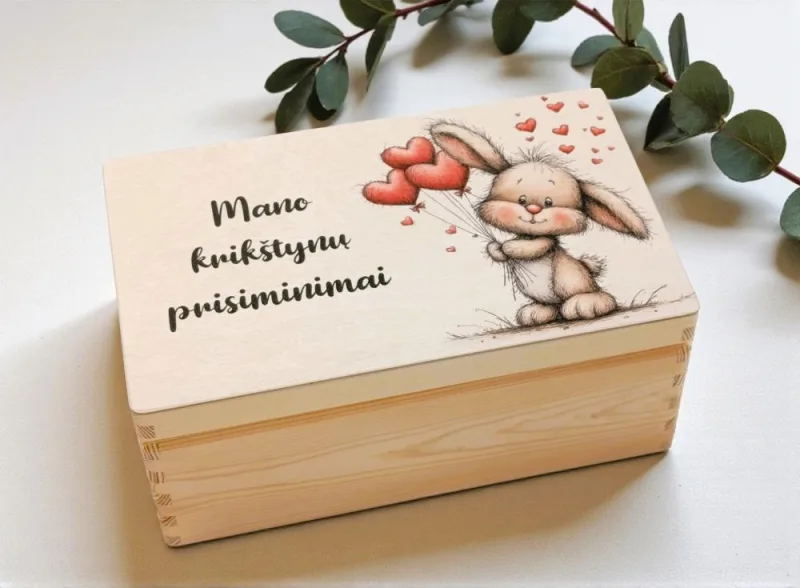 Medinė krikštadėžė su spauda „Mano krikštynų prisiminimai“