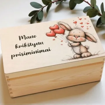 Medinė krikštadėžė su spauda „Mano krikštynų prisiminimai“
