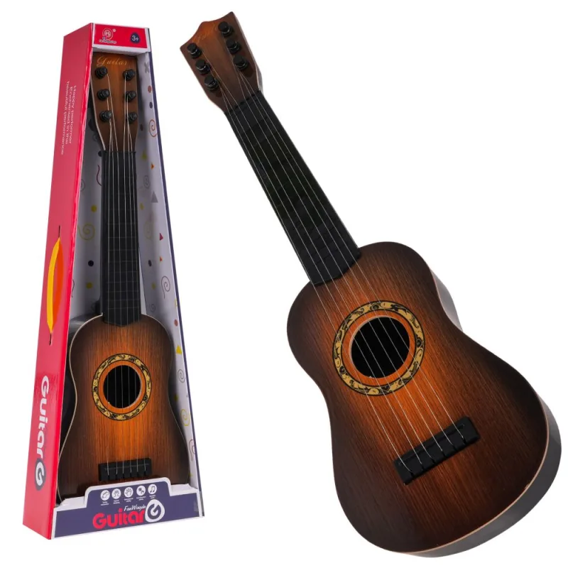 Klasikinė gitara vaikams nuo 3 metų, tamsiai rudos spalvos, žaislinis instrumentas + 6 metalinės stygos · 2