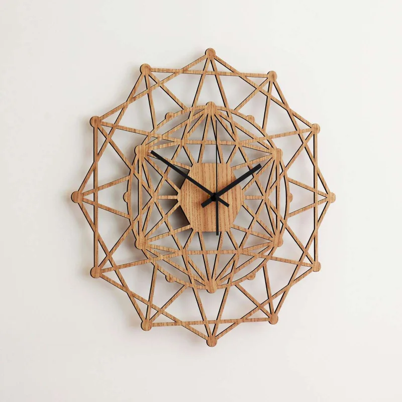 Sieninis ąžuolo faneruotės laikrodis KALEIDOSCOPE