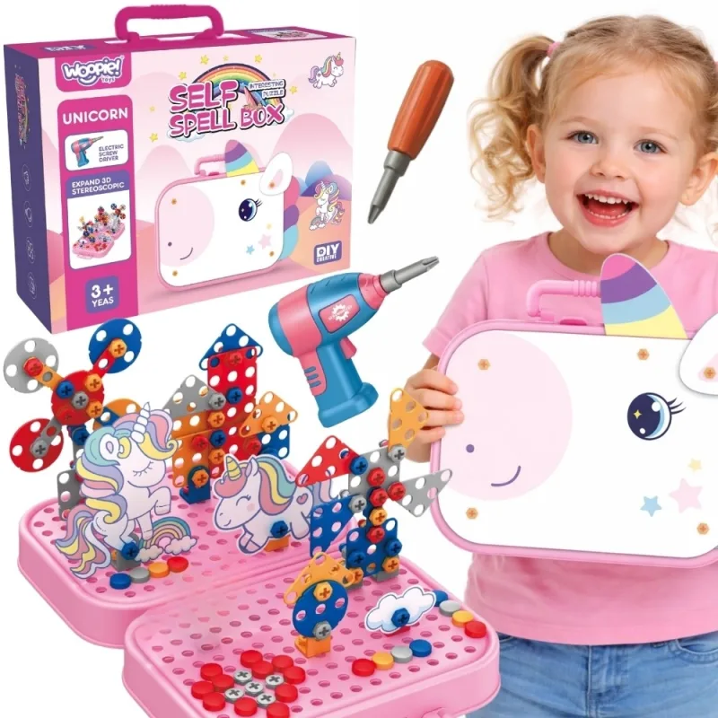 Konstruktorius 3D Woopie Unicorn rožiniame lagamine · 1