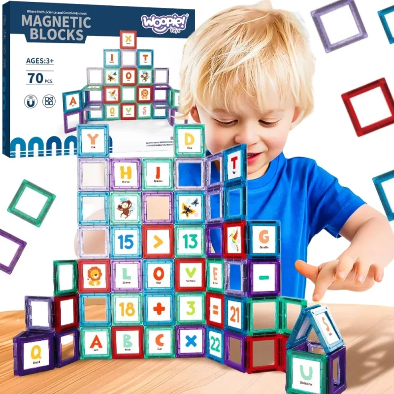 Magnetinis konstruktorius WOOPIE raidžių mokymuisi, 70 el. · 1