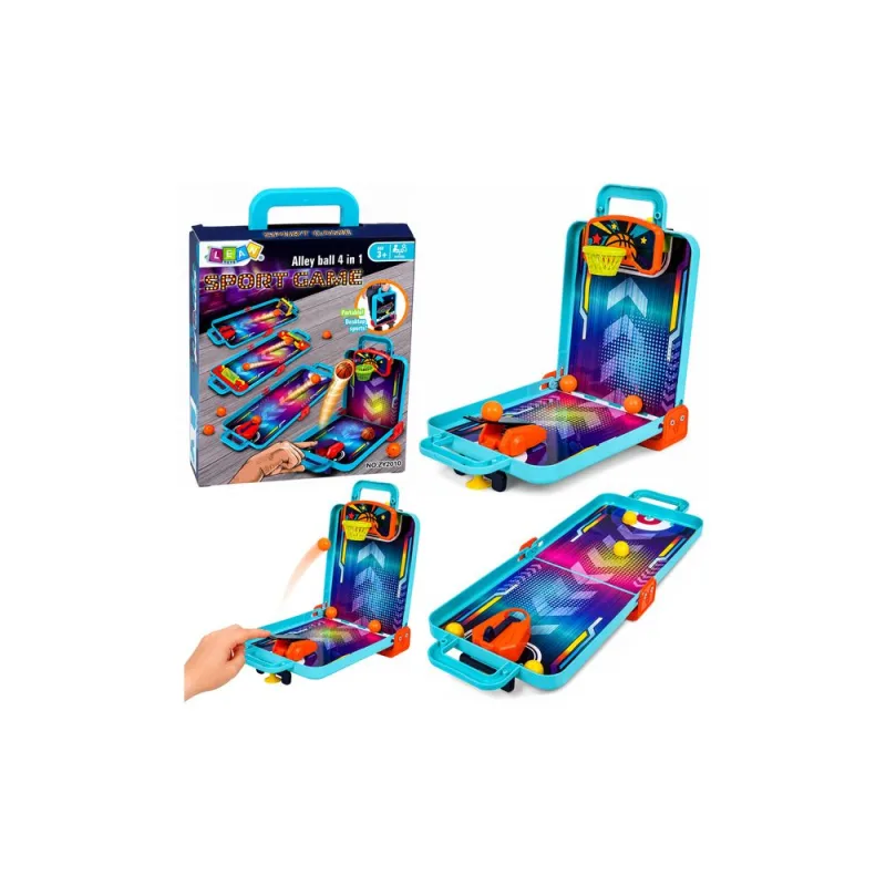 Mini vikrumo žaidimas 3-in-1: krepšinis, pinbolas, boulingas – nešiojamas lagaminėlis · 1