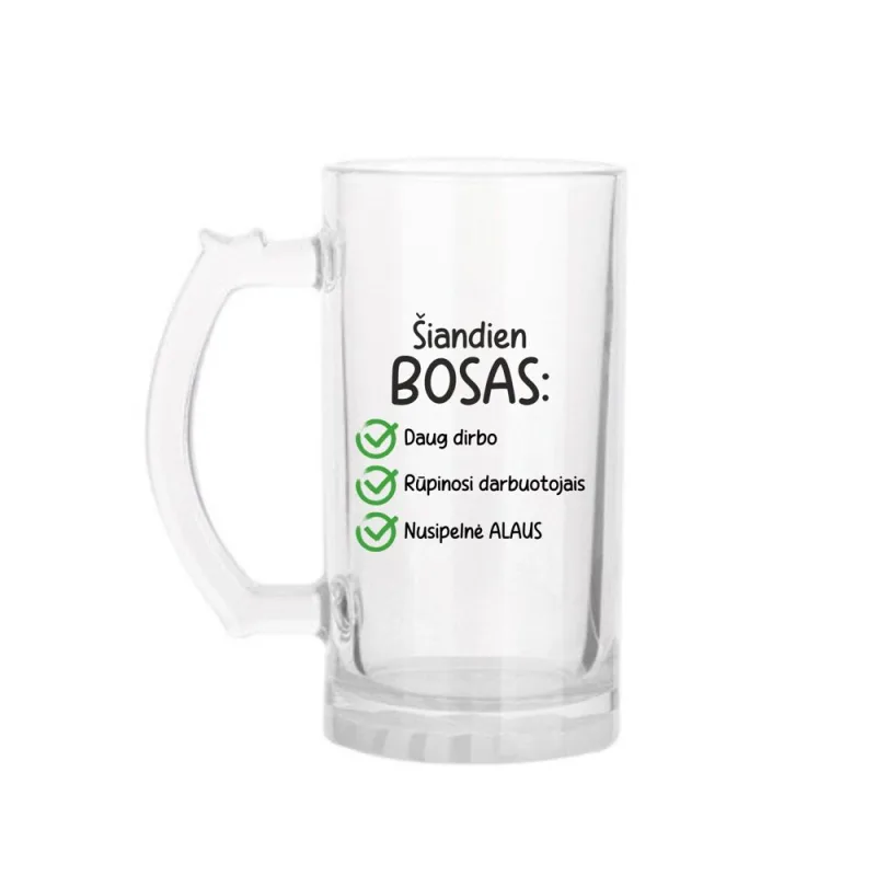 Skaidraus stiklo bokalas „Šiandien Bosas“