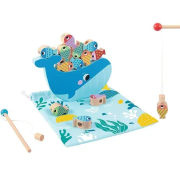 TOOKY TOY medinis banginių ir žuvų žaidimas, daugiafunkcis, 4in1