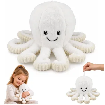 Pliušinis aštuonkojis su elastingais čiuptuvais 30 cm, baltas