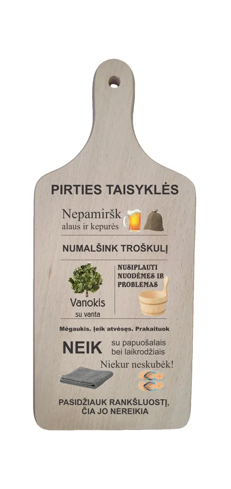 Pjaustymo lentelė su spauda „PIRTIES TAISYKLĖS“ 30x13cm