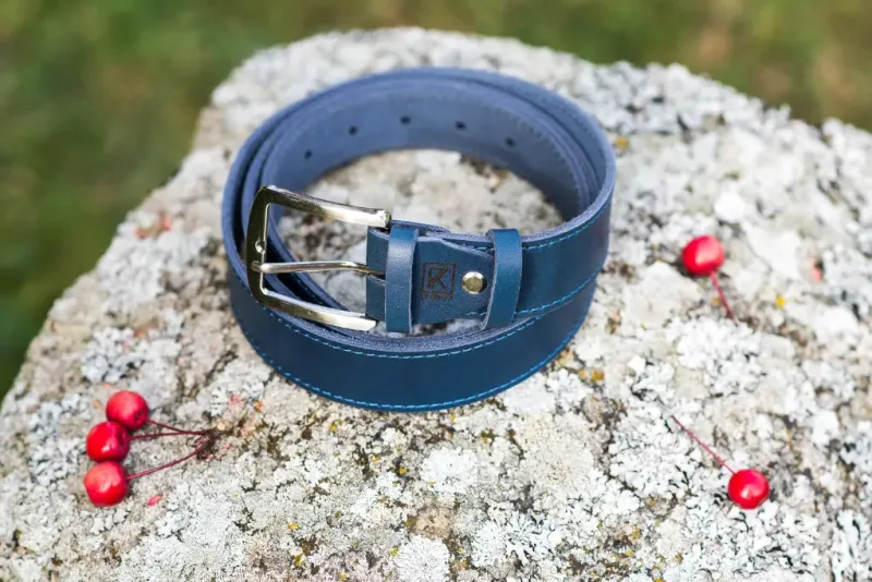 Denim mėlynas blizgus odinis diržas · 3