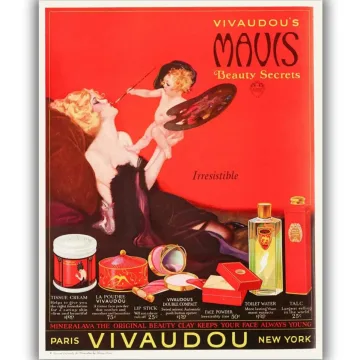 Retro reklaminis plakatas „Mavis makiažas“