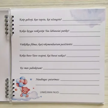 Berniuko krikštynų palinkėjimų knyga su anketomis
