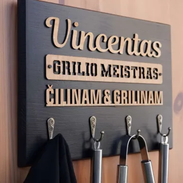 Vardinė medinė kabykla griliaus įrankiams