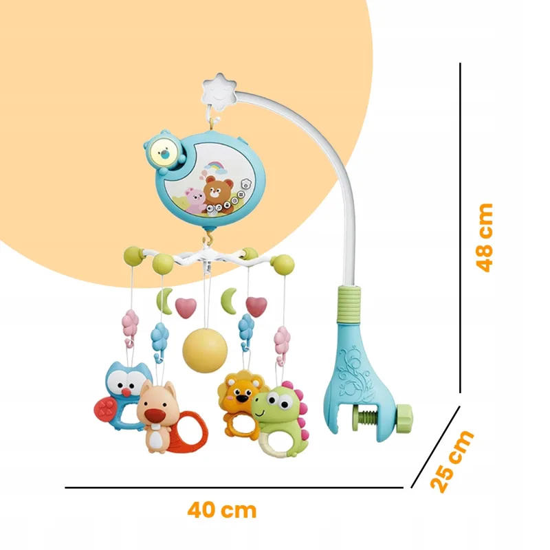 Muzikinė karuselė kūdikiams, 360° su barškučiais, kramtukais, 5 melodijomis, 0+ · 2