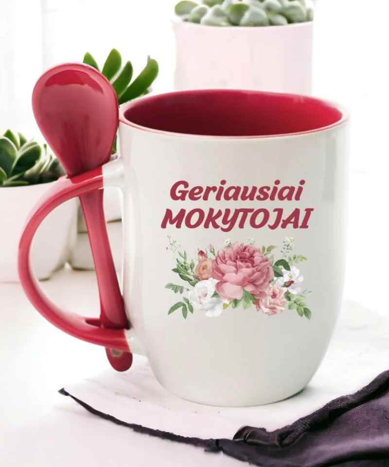 Puodelis su šaukšteliu „Geriausiai mokytojai“
