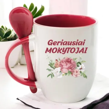 Puodelis su šaukšteliu „Geriausiai mokytojai“