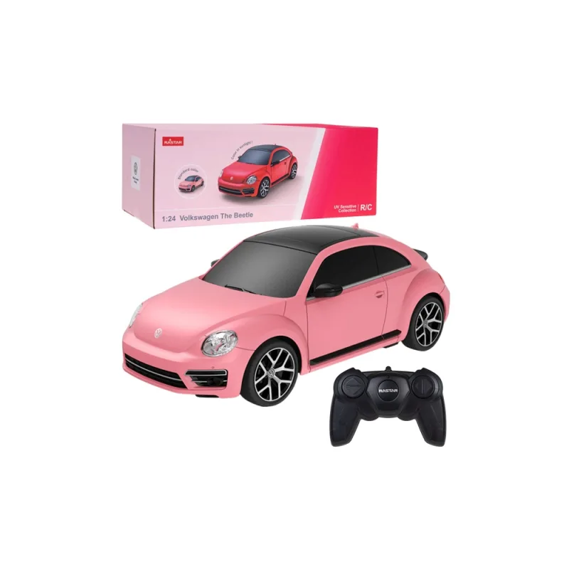 Nuotoliniu būdu valdomas Volkswagen Beetle automobilis, jautrus UV spinduliams, RC, rožinis, „Rastar“, 1:24 · 1
