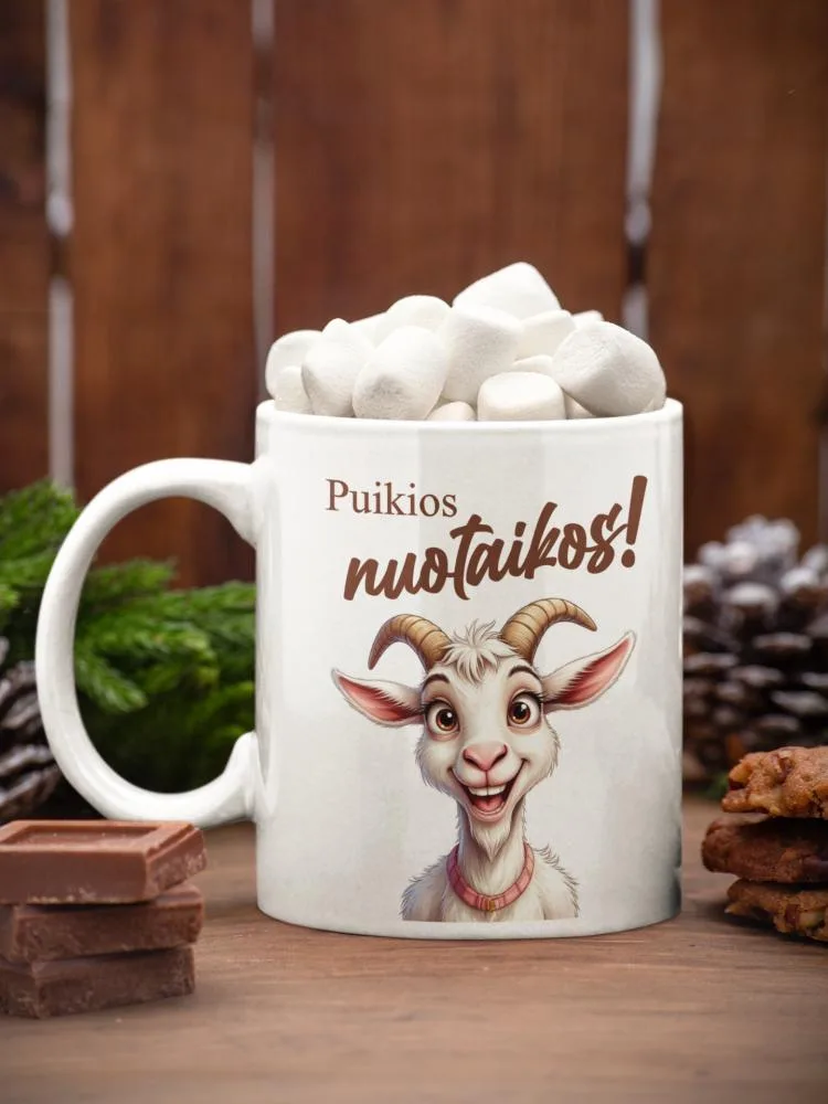 Standartinis puodelis su ožka „Puikios nuotaikos“