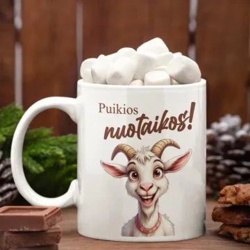 Standartinis puodelis su ožka „Puikios nuotaikos“