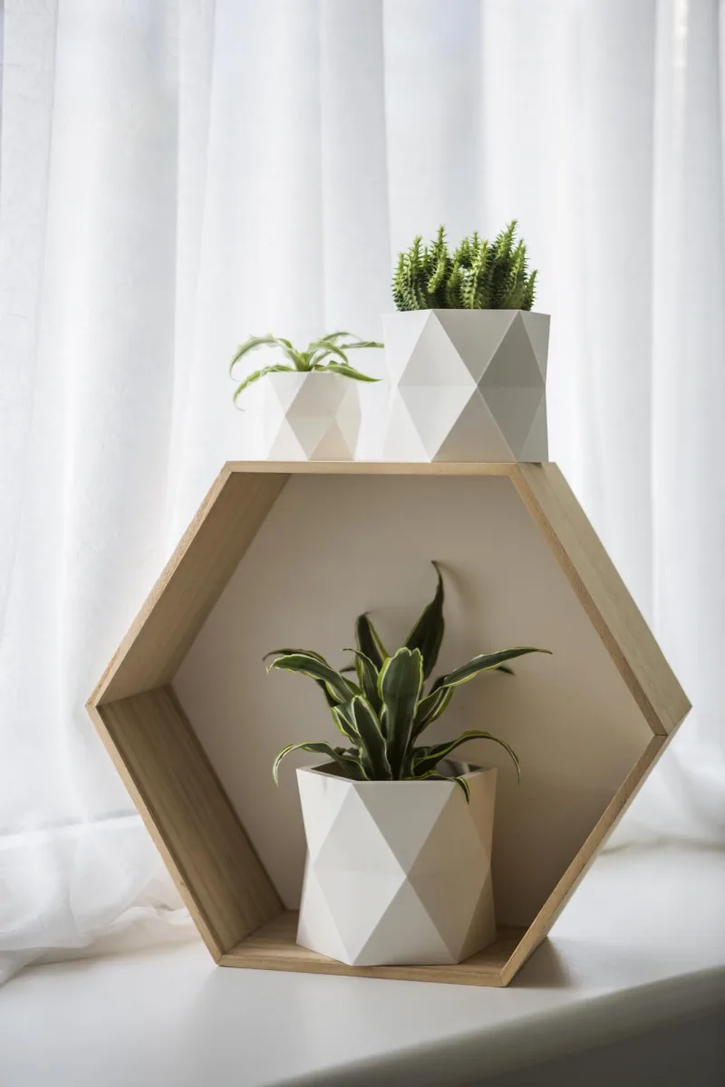 Vazonų rinkinys „Geometrinis“, matinė balta