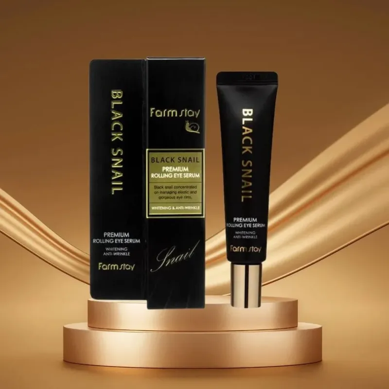 Farmstay Black Snail Premium Rolling Eye Serum – paakių serumas su sraigių sekrtetu · 2