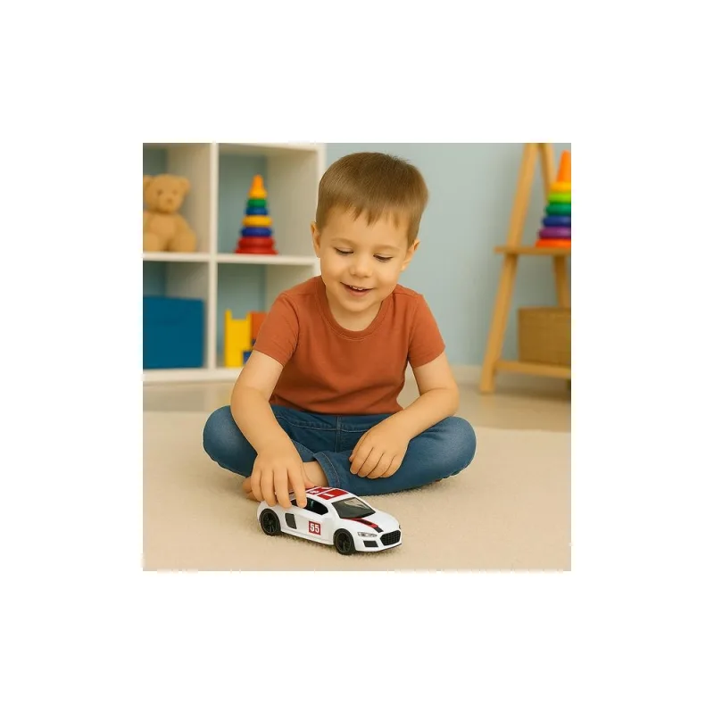 Metalinis Sportinis automobilis žibintai garsai baltas 1:43 · 3