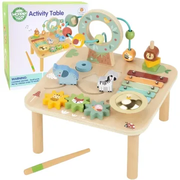Medinis edukacinis stalas su muzikiniu sensoriniu labirintu WOOPIE GREEN 5in1