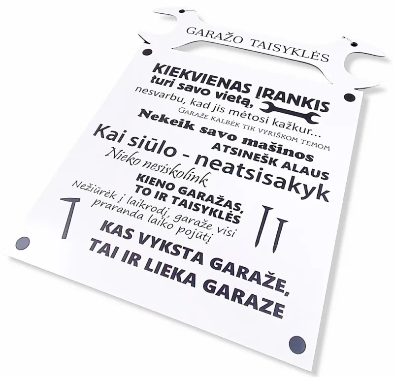 Pakabinama lentelė „Garažo taisyklės“
