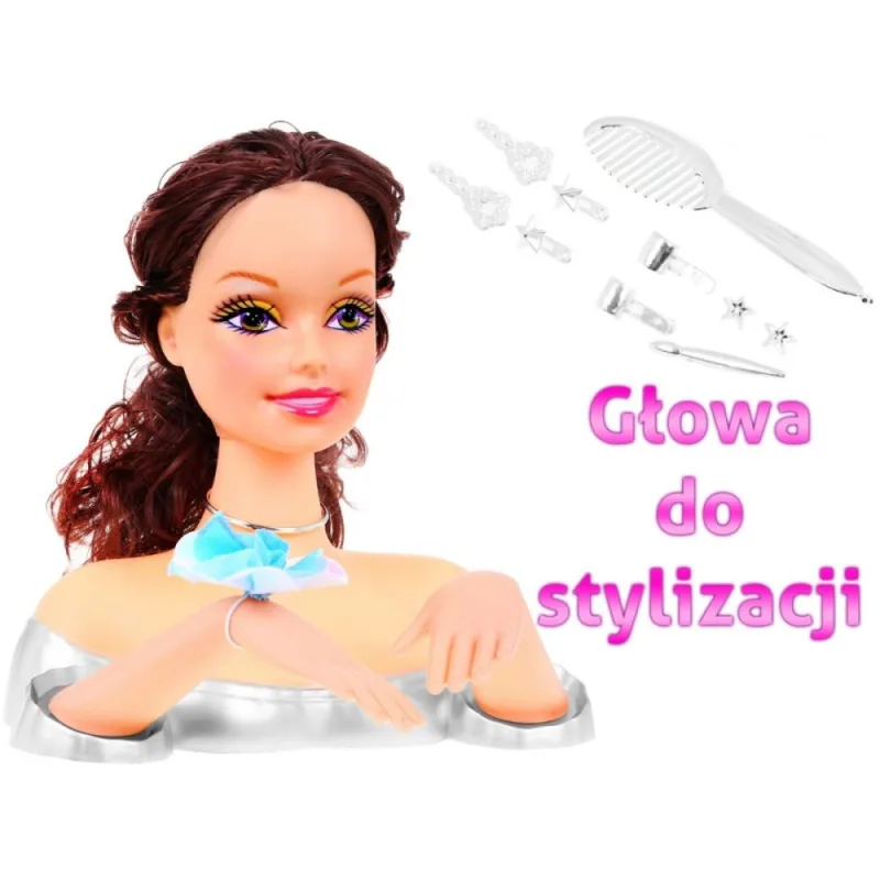 Brunetė šukuosenų lėlė vaikams 3+ Šukuosenų rinkinys + puošybos priedai · 2